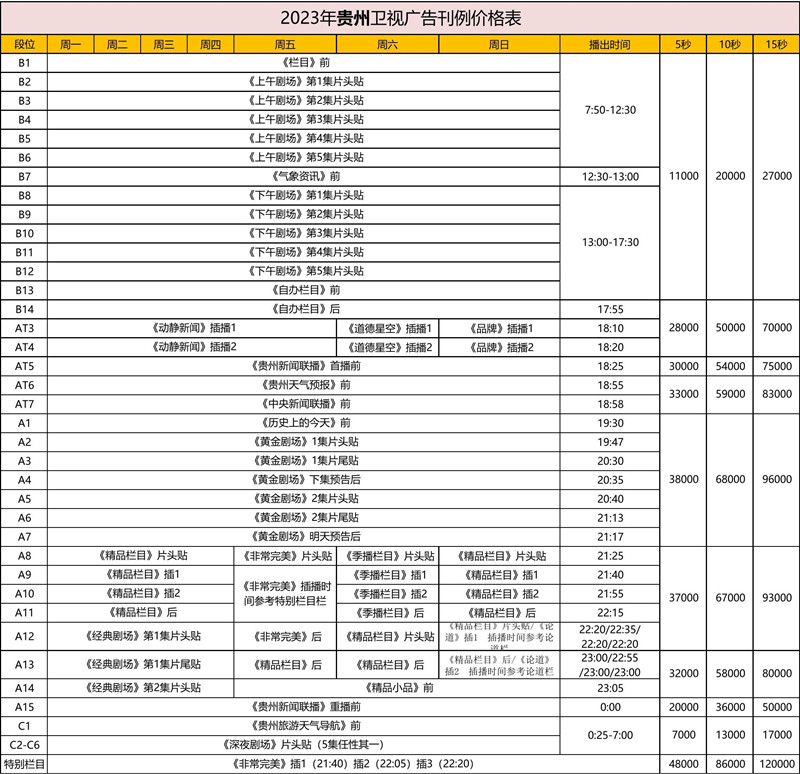 2020贵州卫视广告收费-中视海澜